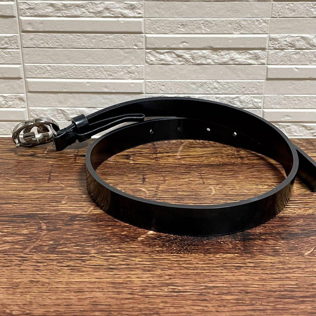 Gucci Leather GG Interlocking G Silver Belt Black — view 3