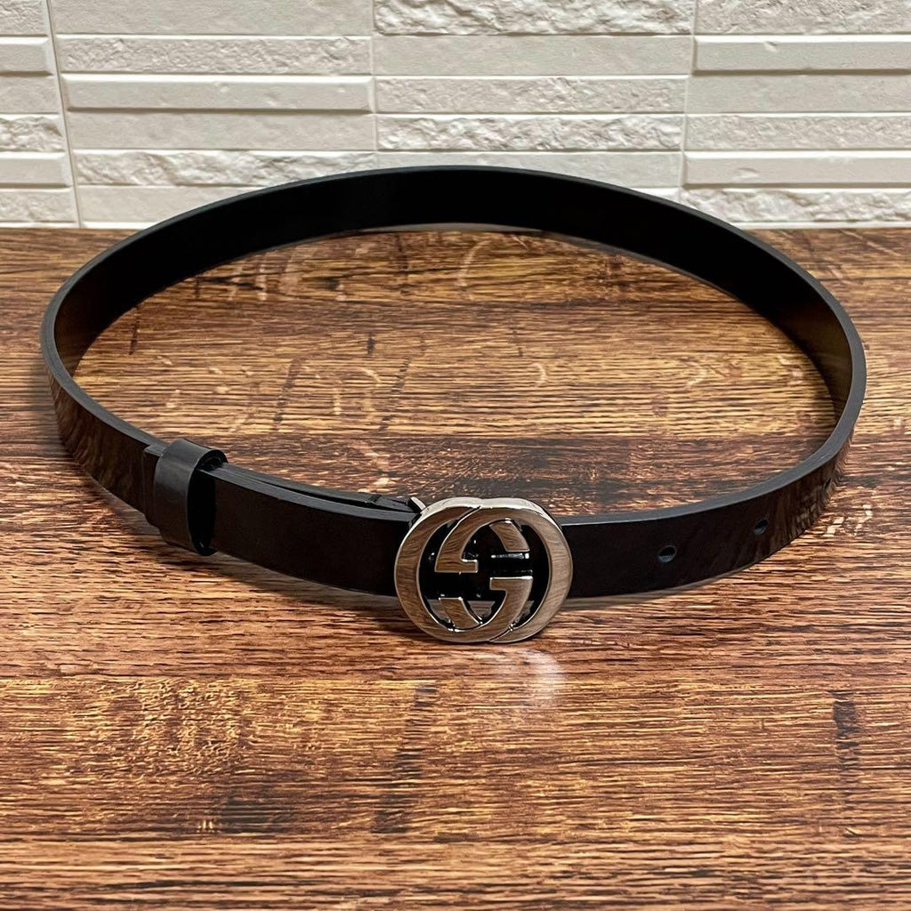 Gucci Leather GG Interlocking G Silver Belt Black — view 4