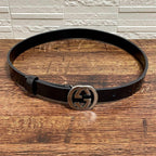 Gucci Leather GG Interlocking G Silver Belt Black — view 4
