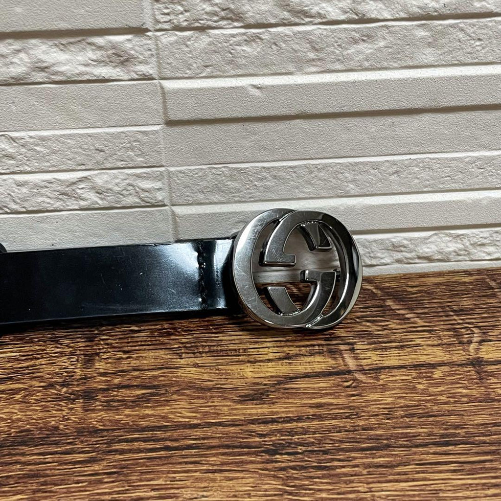 Gucci Leather GG Interlocking G Silver Belt Black — view 6