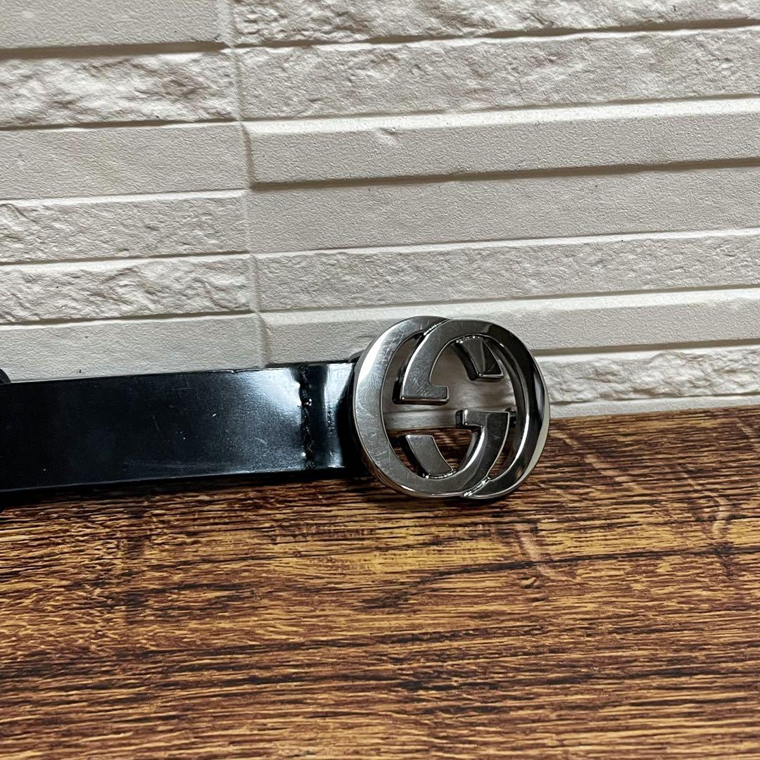 Gucci Leather GG Interlocking G Silver Belt Black — view 6
