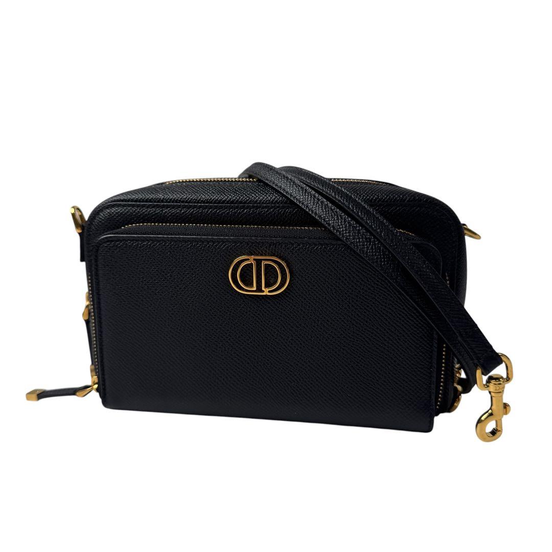 Dior Caro Double Pouch Black Shoulder Bag Leather CD