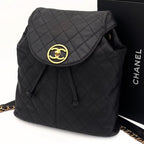 Chanel Quilted Caviar Leather Chain Backpack Black