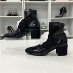 Chanel Camellia Ribbon CC Logo Patent Wrinkled Short Boots — view 2