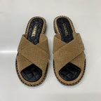 Chanel CC Logo Corduroy Chain Quilted Sandals Brown — view 2