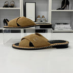 Chanel CC Logo Corduroy Chain Quilted Sandals Brown — view 3