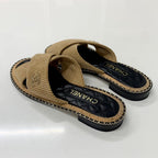 Chanel CC Logo Corduroy Chain Quilted Sandals Brown — view 4