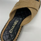 Chanel CC Logo Corduroy Chain Quilted Sandals Brown — view 7