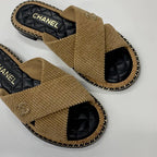 Chanel CC Logo Corduroy Chain Quilted Sandals Brown — view 9