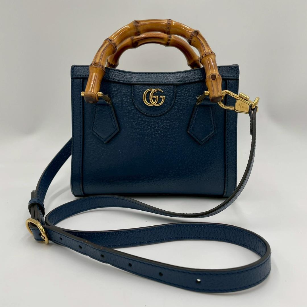 Gucci Bamboo Diana Leather 2-Way Navy Shoulder Bag — view 2