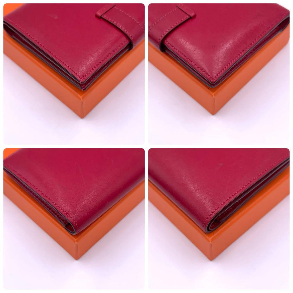 Hermes Bearn Compact Box Calf Red Bifold Wallet — view 8