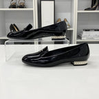 Chanel CC Logo Patent Pearl Opera Shoes Loafers Black — view 3
