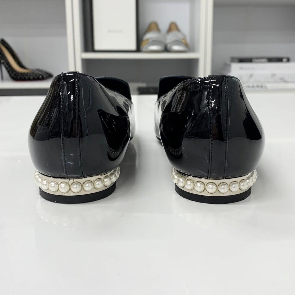 Chanel CC Logo Patent Pearl Opera Shoes Loafers Black — view 5