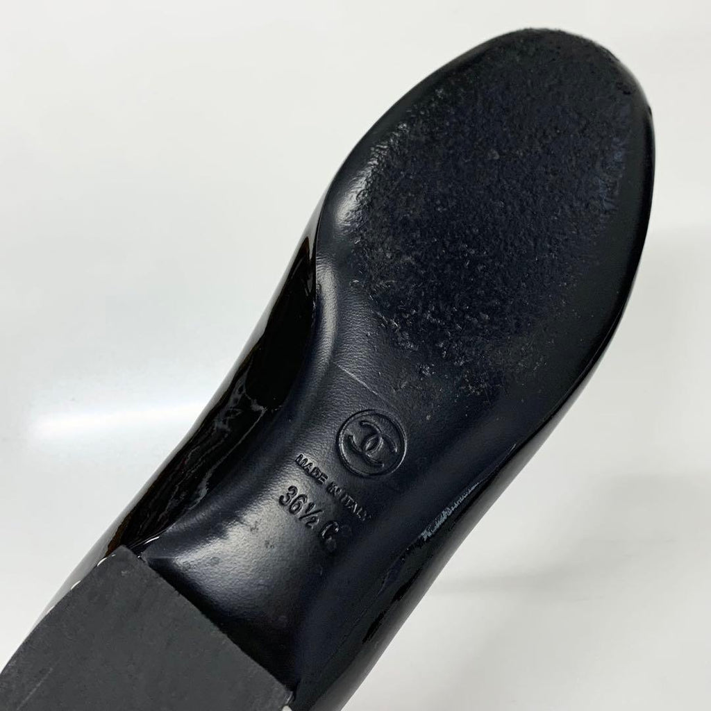 Chanel CC Logo Patent Pearl Opera Shoes Loafers Black — view 8