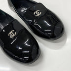Chanel CC Logo Patent Pearl Opera Shoes Loafers Black — view 9