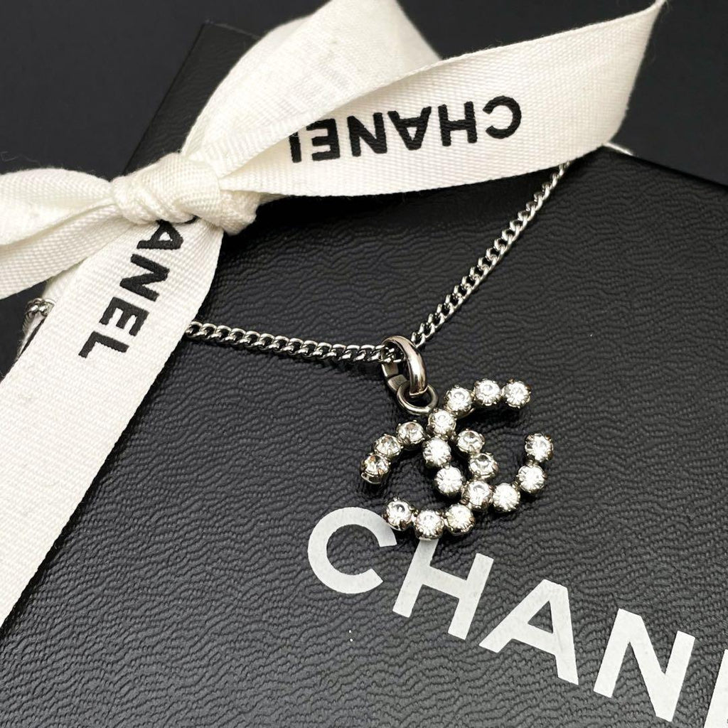 Chanel CC Logo Necklace Rhinestone Icon Coco