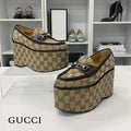 Gucci GG Canvas Leather Horsebit Platform Loafers