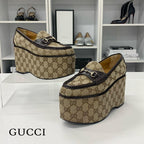 Gucci GG Canvas Leather Horsebit Platform Loafers