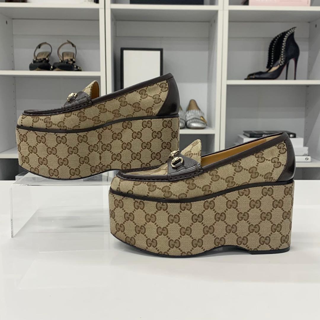 Gucci GG Canvas Leather Horsebit Platform Loafers — view 2