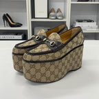 Gucci GG Canvas Leather Horsebit Platform Loafers — view 3