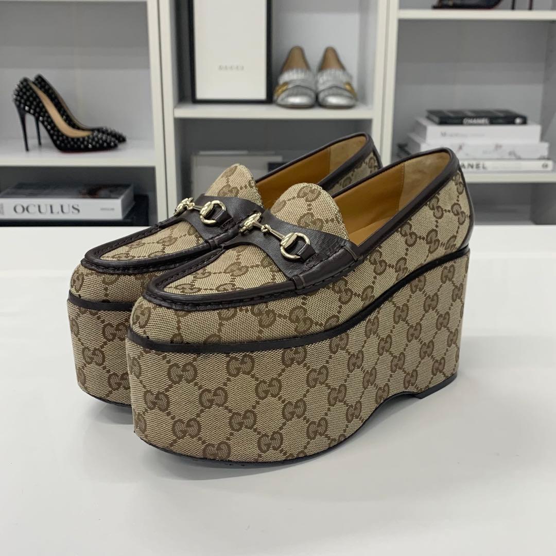 Gucci GG Canvas Leather Horsebit Platform Loafers — view 3