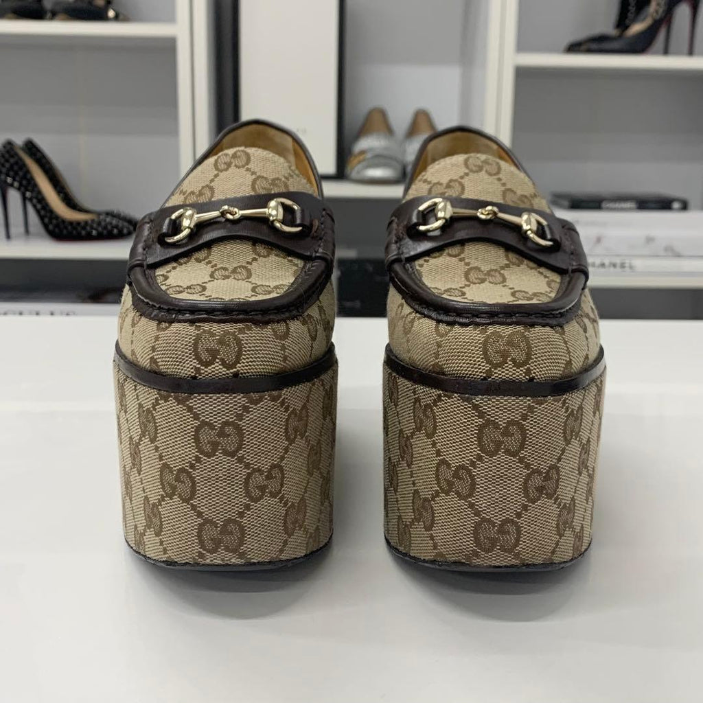 Gucci GG Canvas Leather Horsebit Platform Loafers — view 4