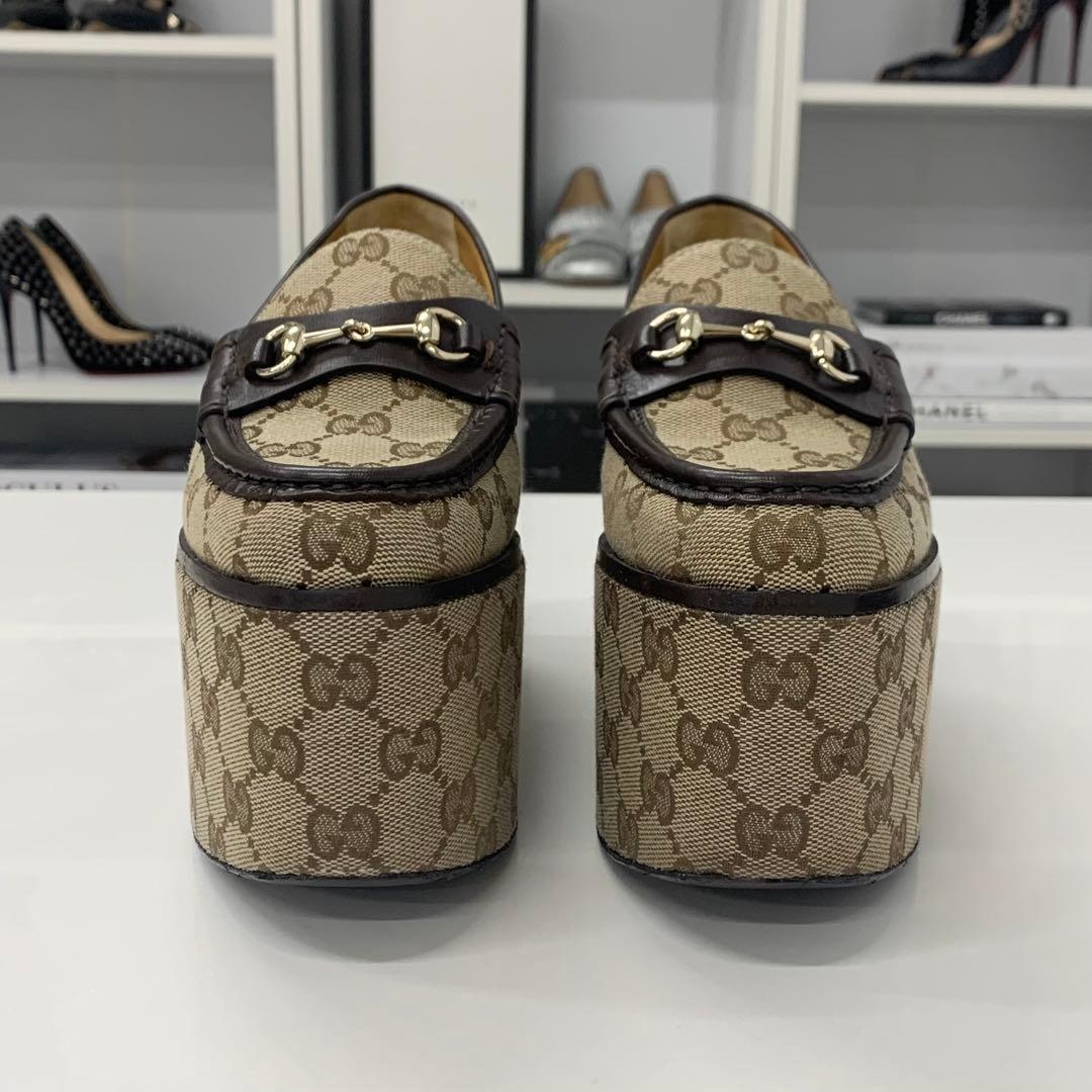 Gucci GG Canvas Leather Horsebit Platform Loafers — view 4
