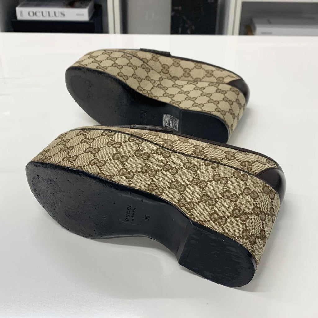 Gucci GG Canvas Leather Horsebit Platform Loafers — view 7