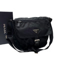 Prada Nylon Leather Shoulder Bag Triangle Plate Logo Black
