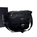 Prada Nylon Leather Shoulder Bag Triangle Plate Logo Black