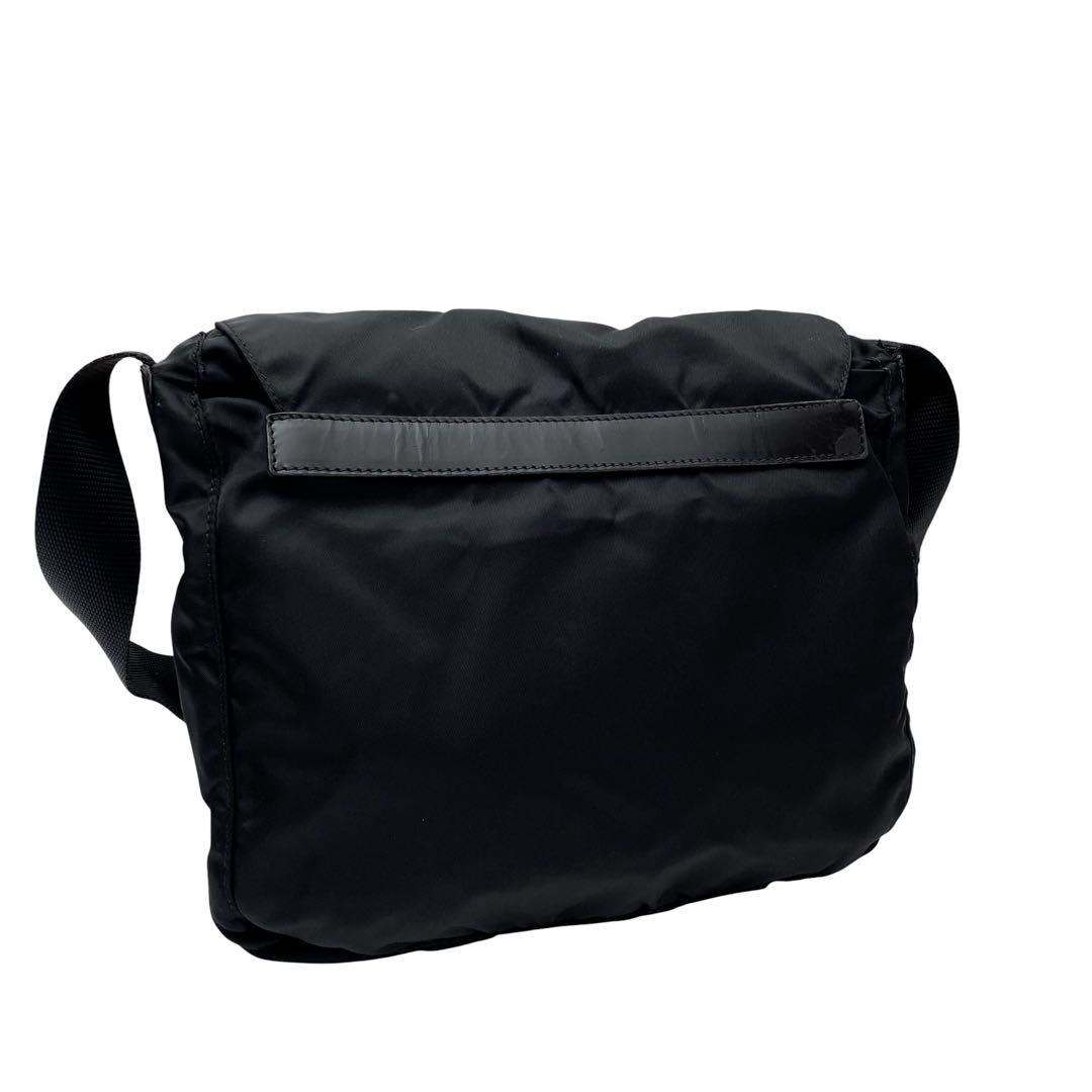 Prada Nylon Leather Shoulder Bag Triangle Plate Logo Black — view 2