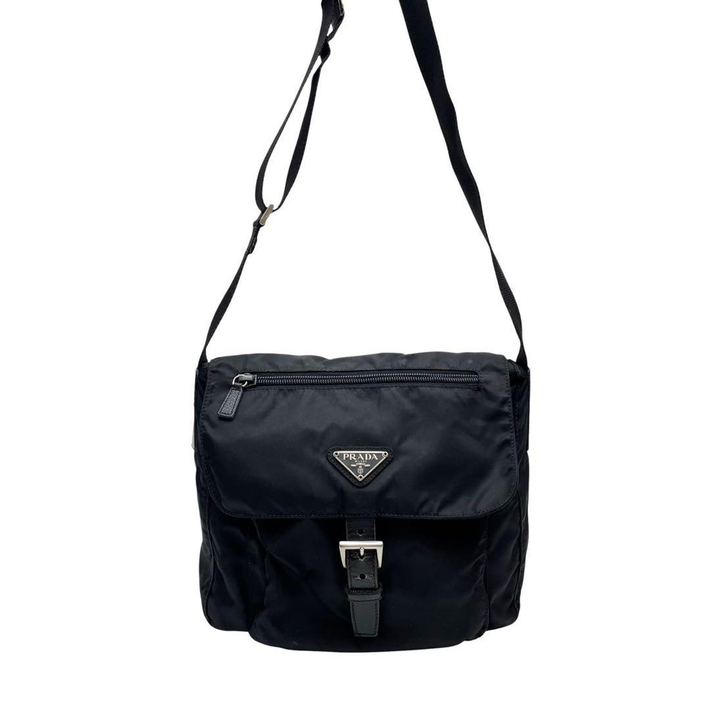 Prada Nylon Leather Shoulder Bag Triangle Plate Logo Black — view 3