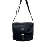 Prada Nylon Leather Shoulder Bag Triangle Plate Logo Black — view 3