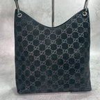 Gucci GG Handbag Bamboo Suede Black Leather Logo — view 2