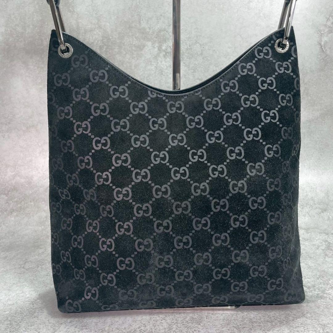 Gucci GG Handbag Bamboo Suede Black Leather Logo — view 2