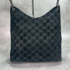 Gucci GG Handbag Bamboo Suede Black Leather Logo — view 3