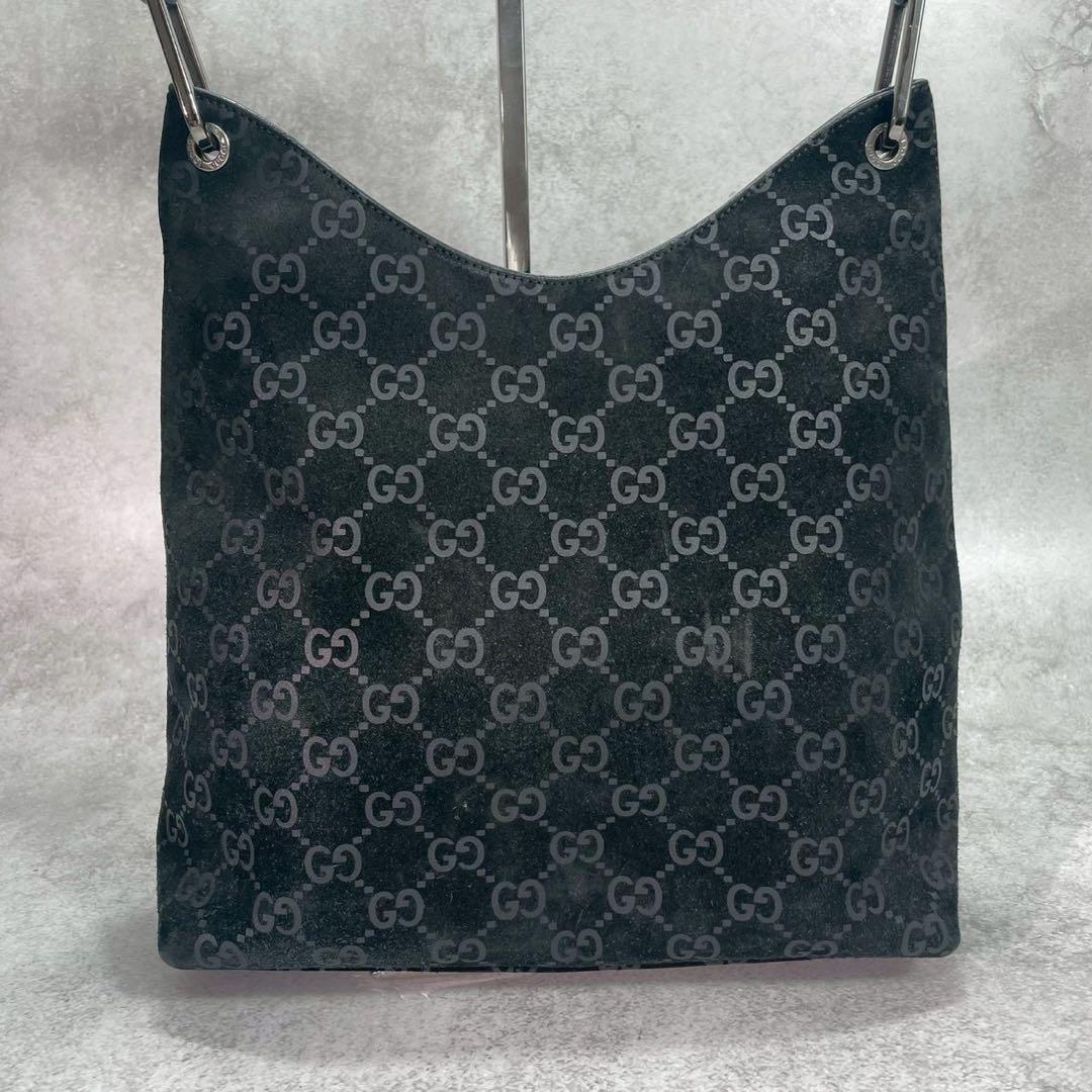 Gucci GG Handbag Bamboo Suede Black Leather Logo — view 3