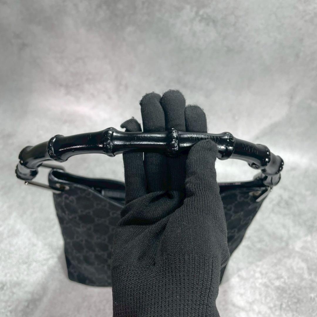 Gucci GG Handbag Bamboo Suede Black Leather Logo — view 4