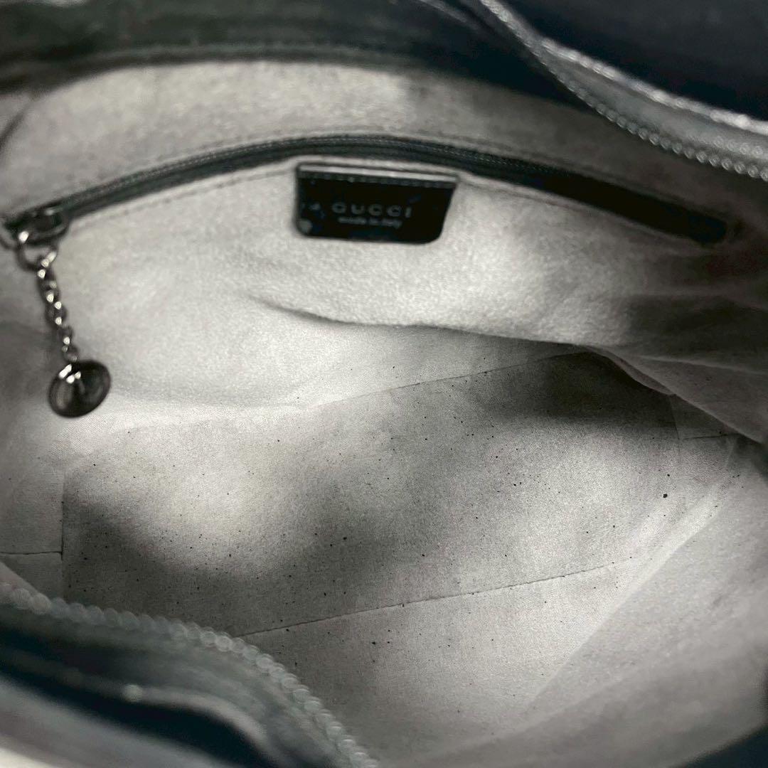 Gucci GG Handbag Bamboo Suede Black Leather Logo — view 5
