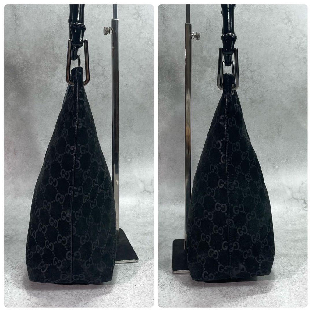 Gucci GG Handbag Bamboo Suede Black Leather Logo — view 7