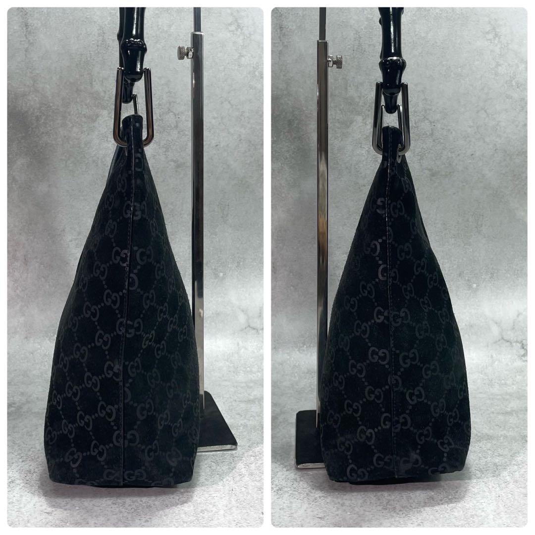 Gucci GG Handbag Bamboo Suede Black Leather Logo — view 7