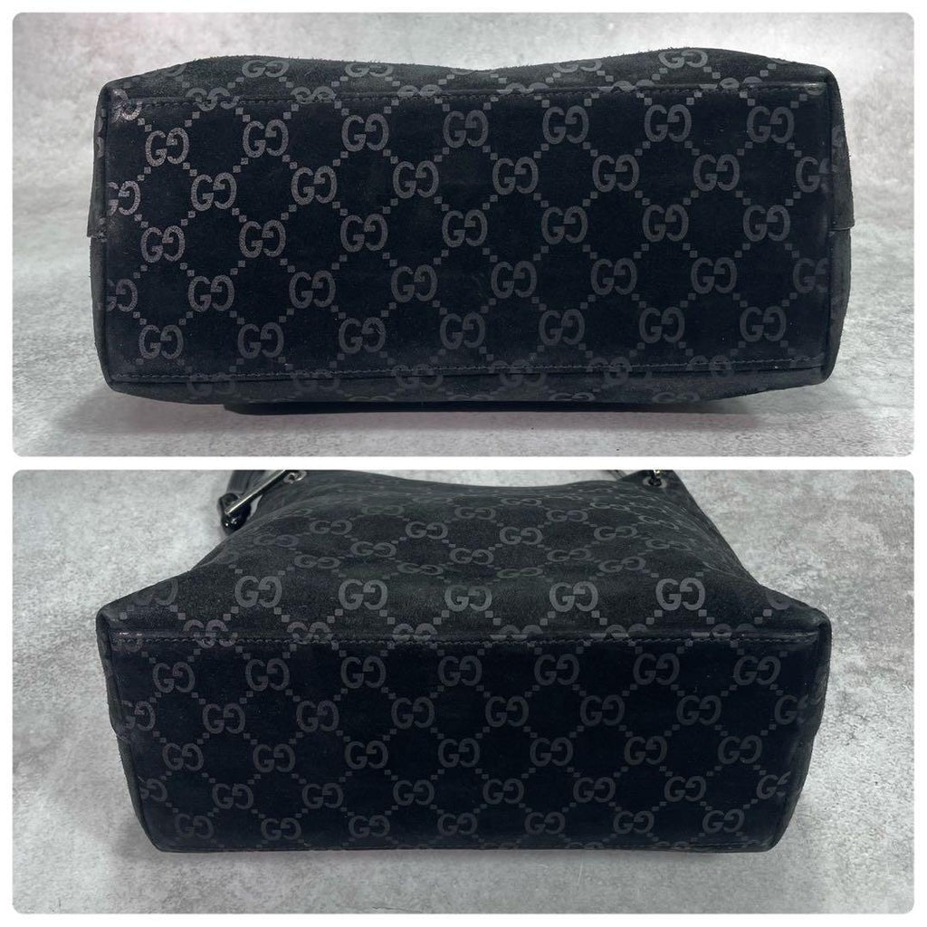 Gucci GG Handbag Bamboo Suede Black Leather Logo — view 8