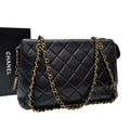 Chanel Lambskin Quilted Chain Shoulder Bag Black