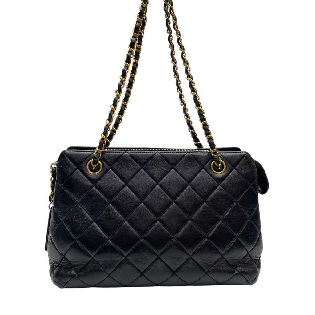 Chanel Lambskin Quilted Chain Shoulder Bag Black — view 3