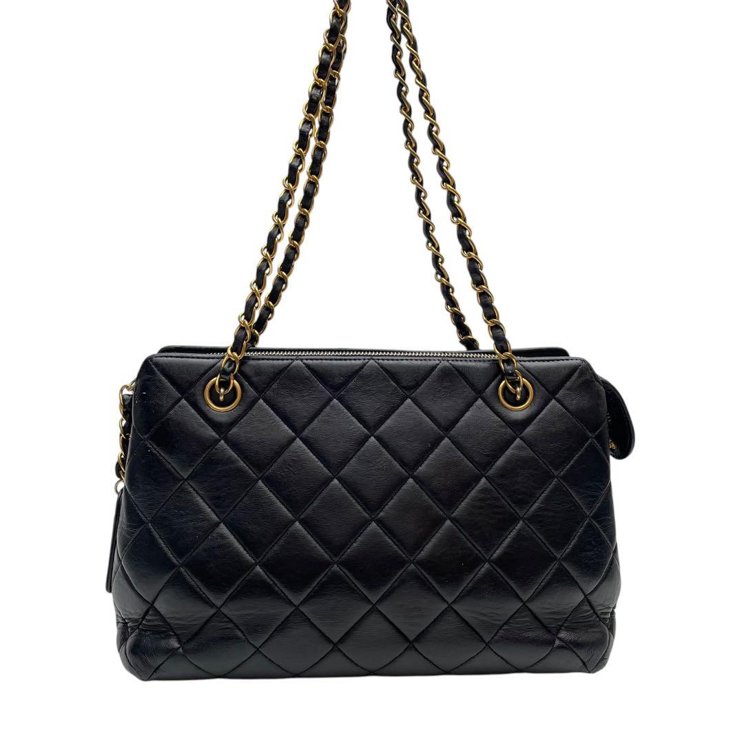 Chanel Lambskin Quilted Chain Shoulder Bag Black — view 3