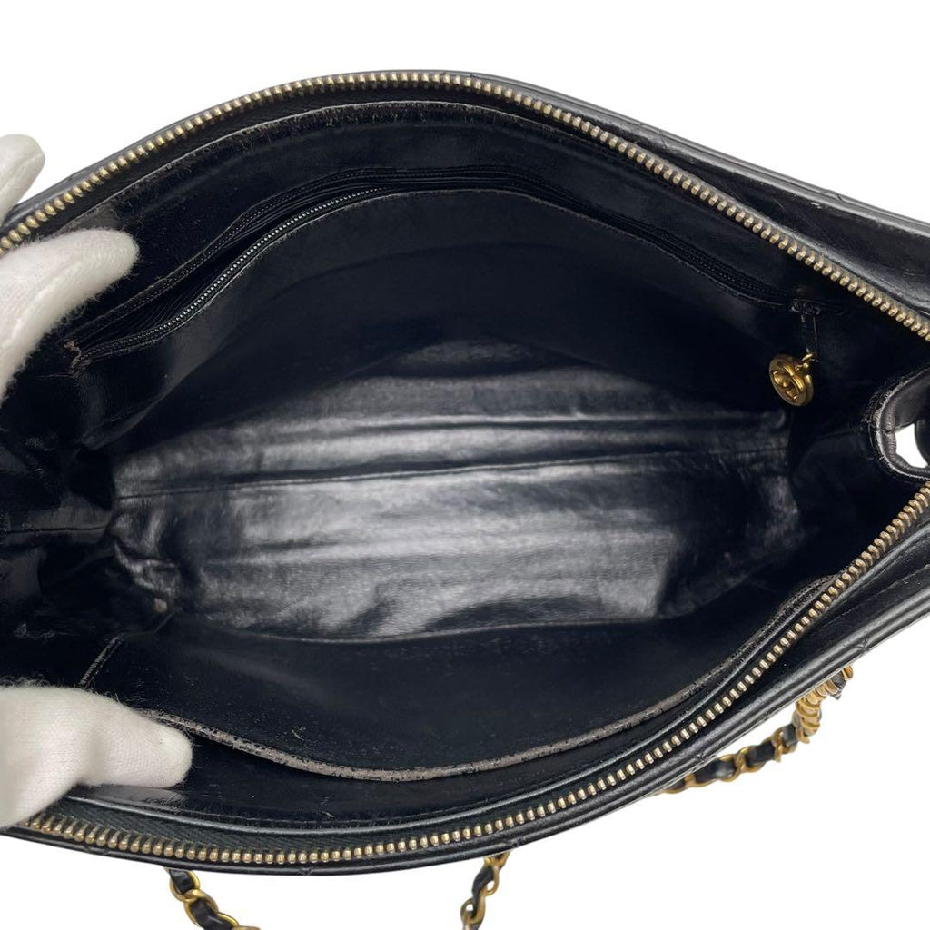 Chanel Lambskin Quilted Chain Shoulder Bag Black — view 8