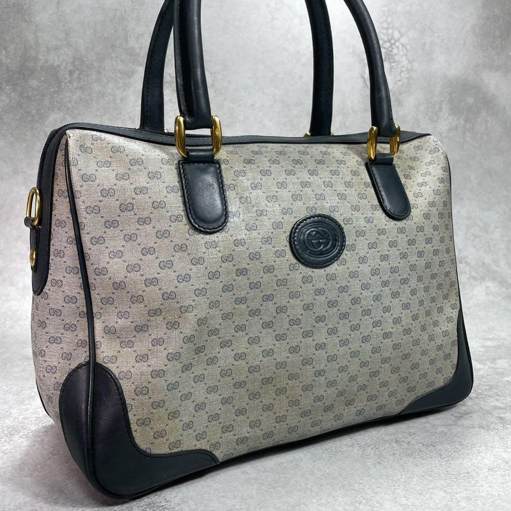 Gucci GG Handbag Navy Beige Leather Logo