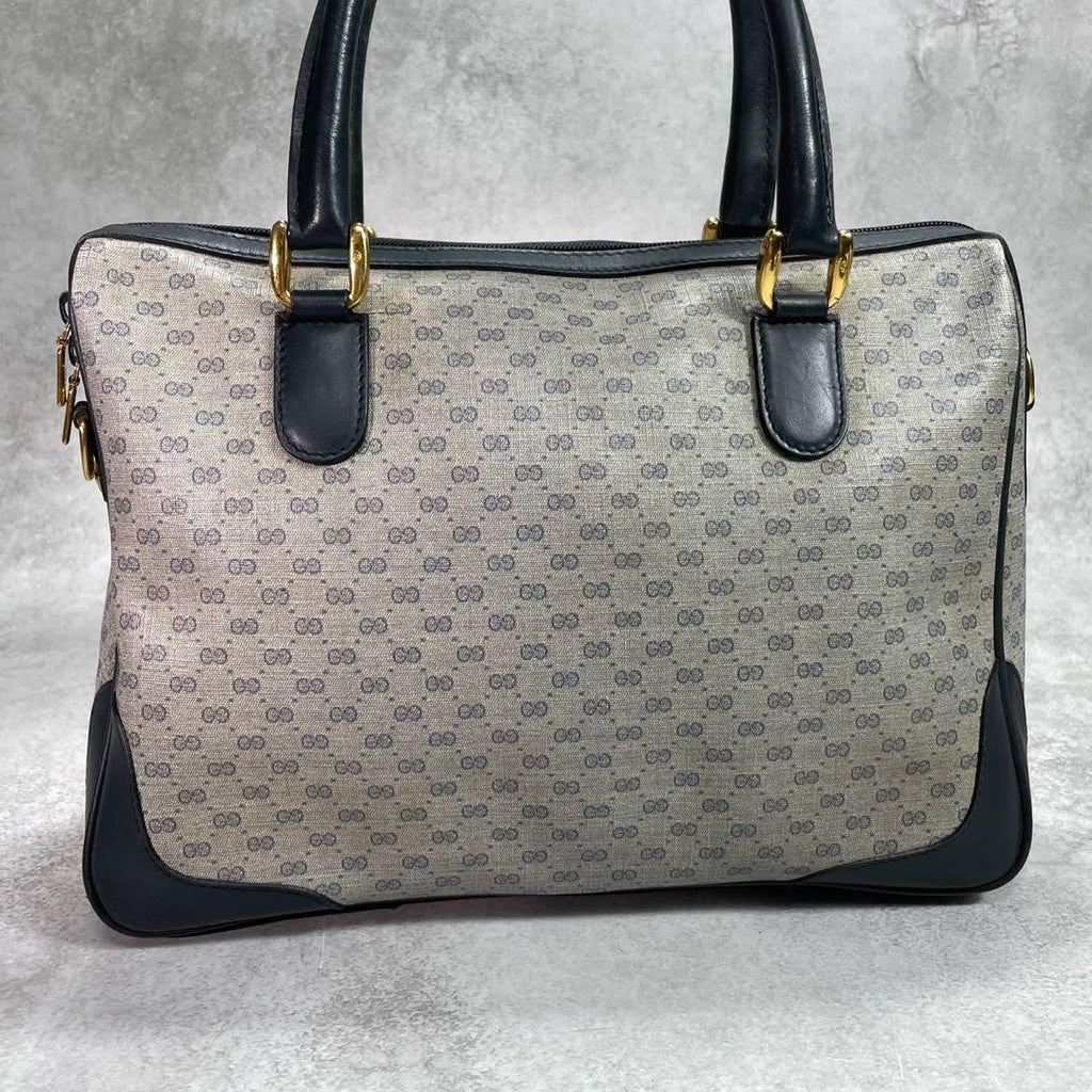 Gucci GG Handbag Navy Beige Leather Logo — view 3