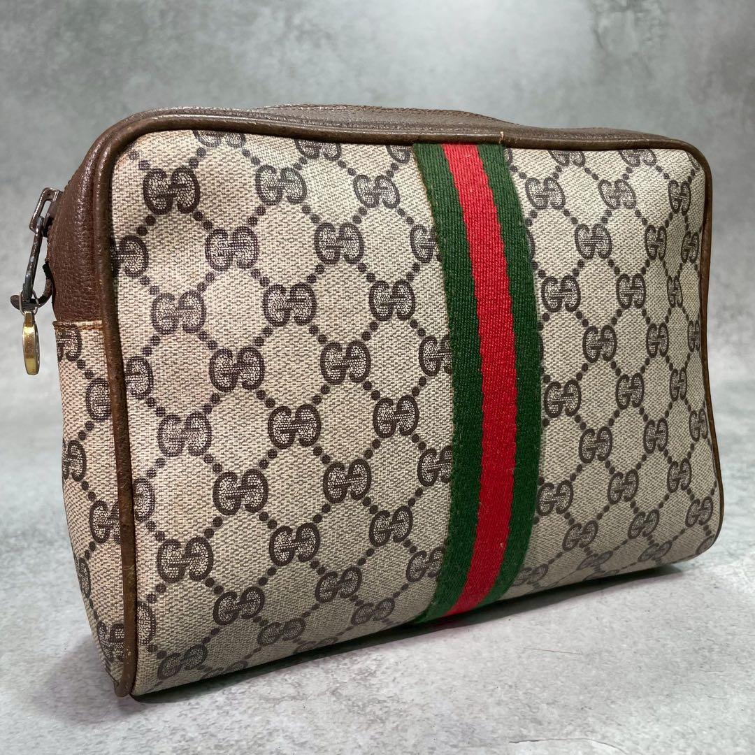 Gucci GG Sherry Line Clutch Brown Leather
