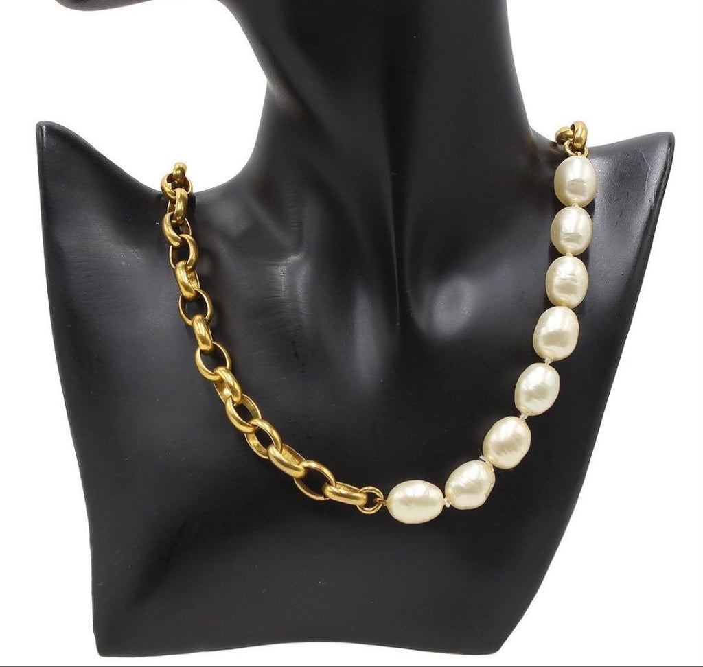 Chanel CC Logo Faux Pearl Long Chain Necklace — view 2